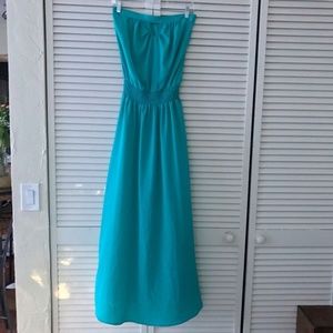 Strapless turquoise maxi dress